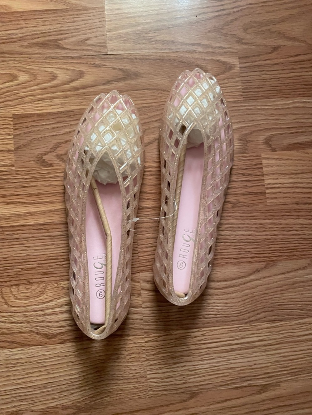 Juicy Couture Pink and Gold Jelly Flats - Lattice Cutout